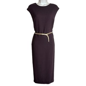 ANNE KLEIN Wool Mulberry Silver Screen Mesh Chain Belt Sleeveless Midi Dress 14